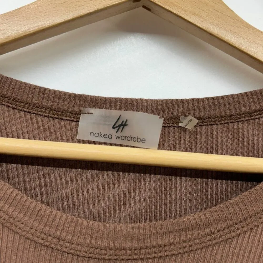 Naked Wardrobe Neutral Brown Ribbed Long Sleeve Tee T-Shirt Plus Size 3X - Picture 3 of 4